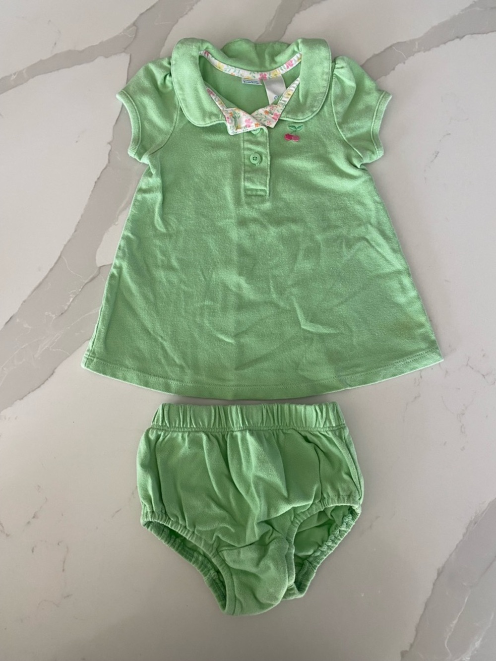 Vtg 90’s y2k Cherokee Baby Green Dress Set Cherry Embroidered & Diaper Cover